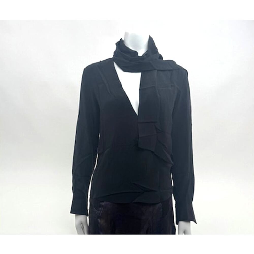 Barbara Bui NWT Black 100% Silk Necktie Designer Blouse Size 38 / US 6